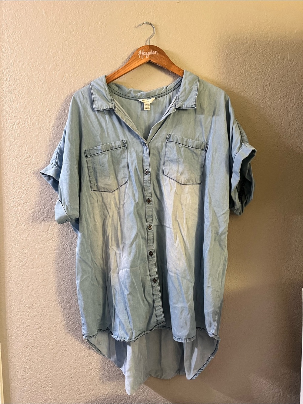 Light Blue Oversized Short-Sleeve Button-Down Shirt